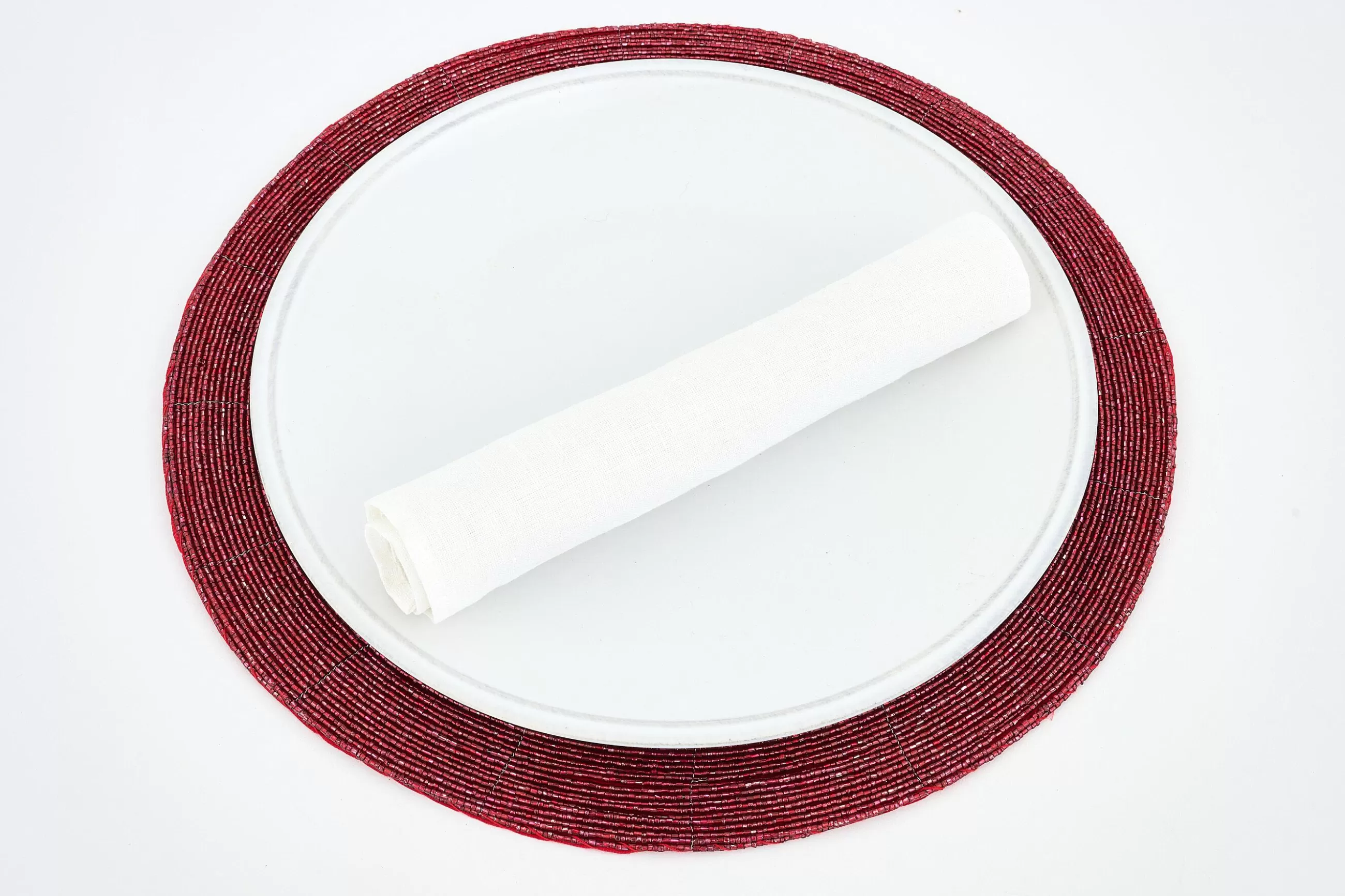 Flamant Delvin, Set De Table, Perles, Rouge- Textiles De Salle A Manger Et De Cuisine