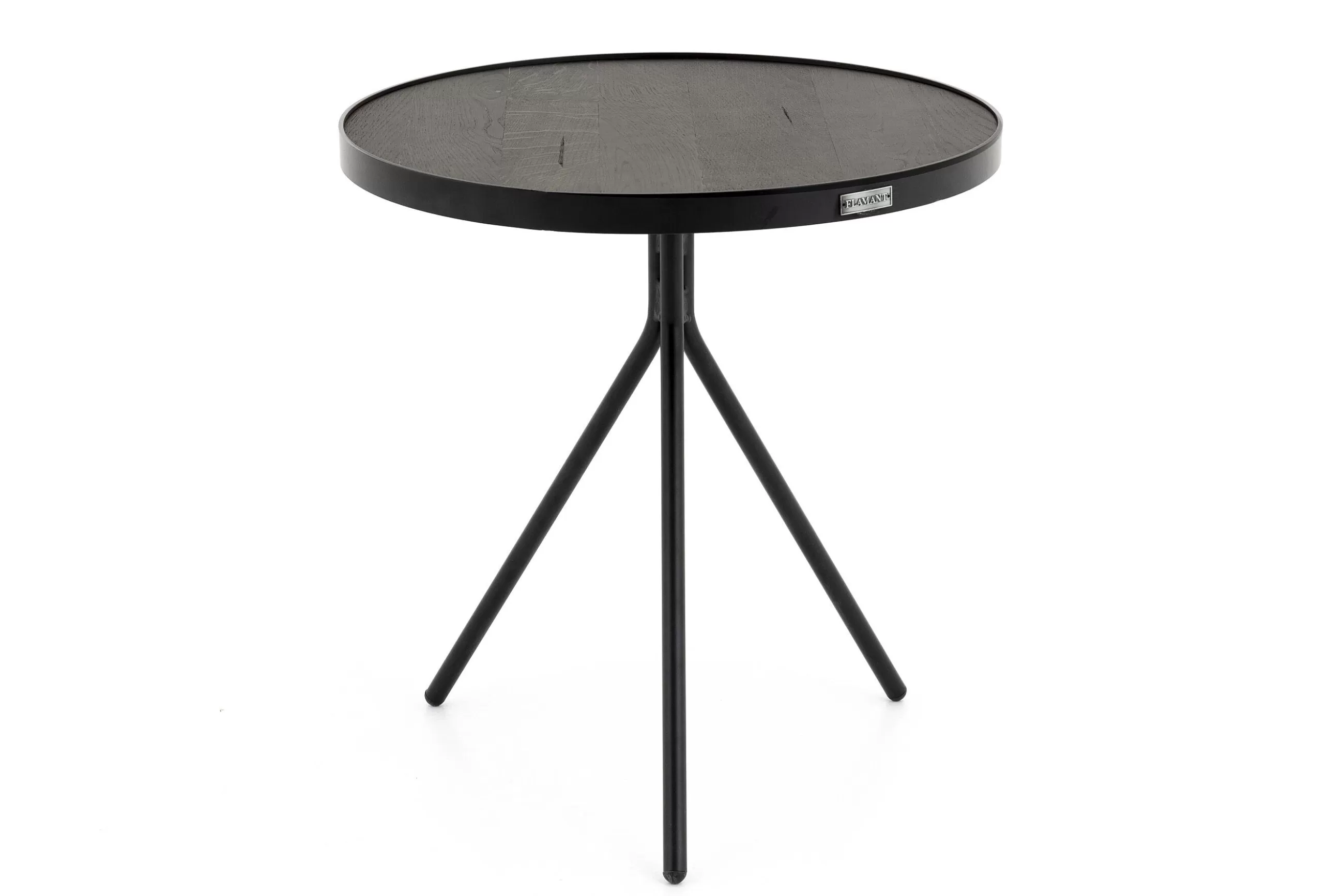 Flamant Madison, Table D'Appoint, Chene Et Metal, Ronde, 45 Cm, Marron Fonce- Table A Cafe