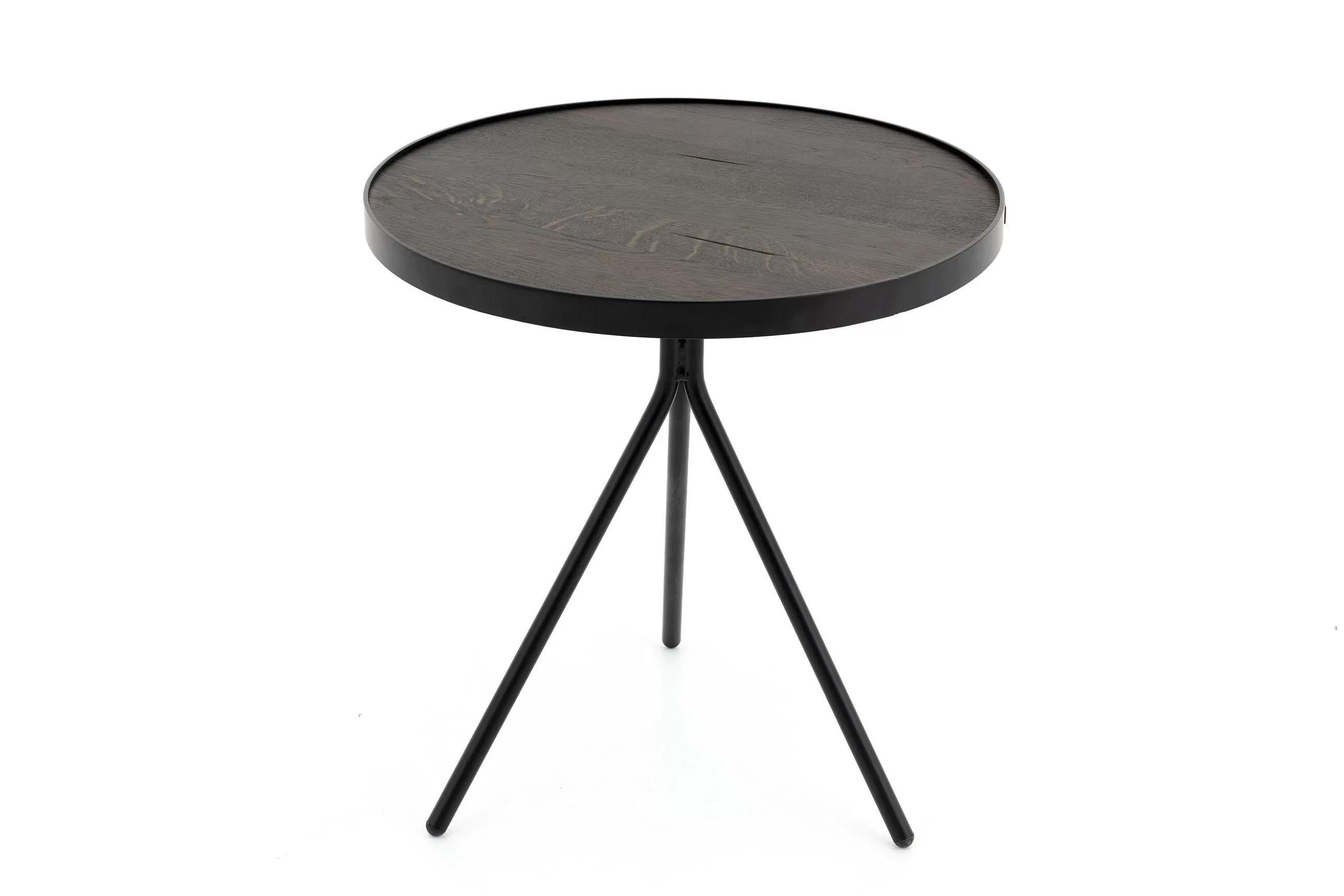Flamant Madison, Table D'Appoint, Chene Et Metal, Ronde, 45 Cm, Marron Fonce- Table A Cafe