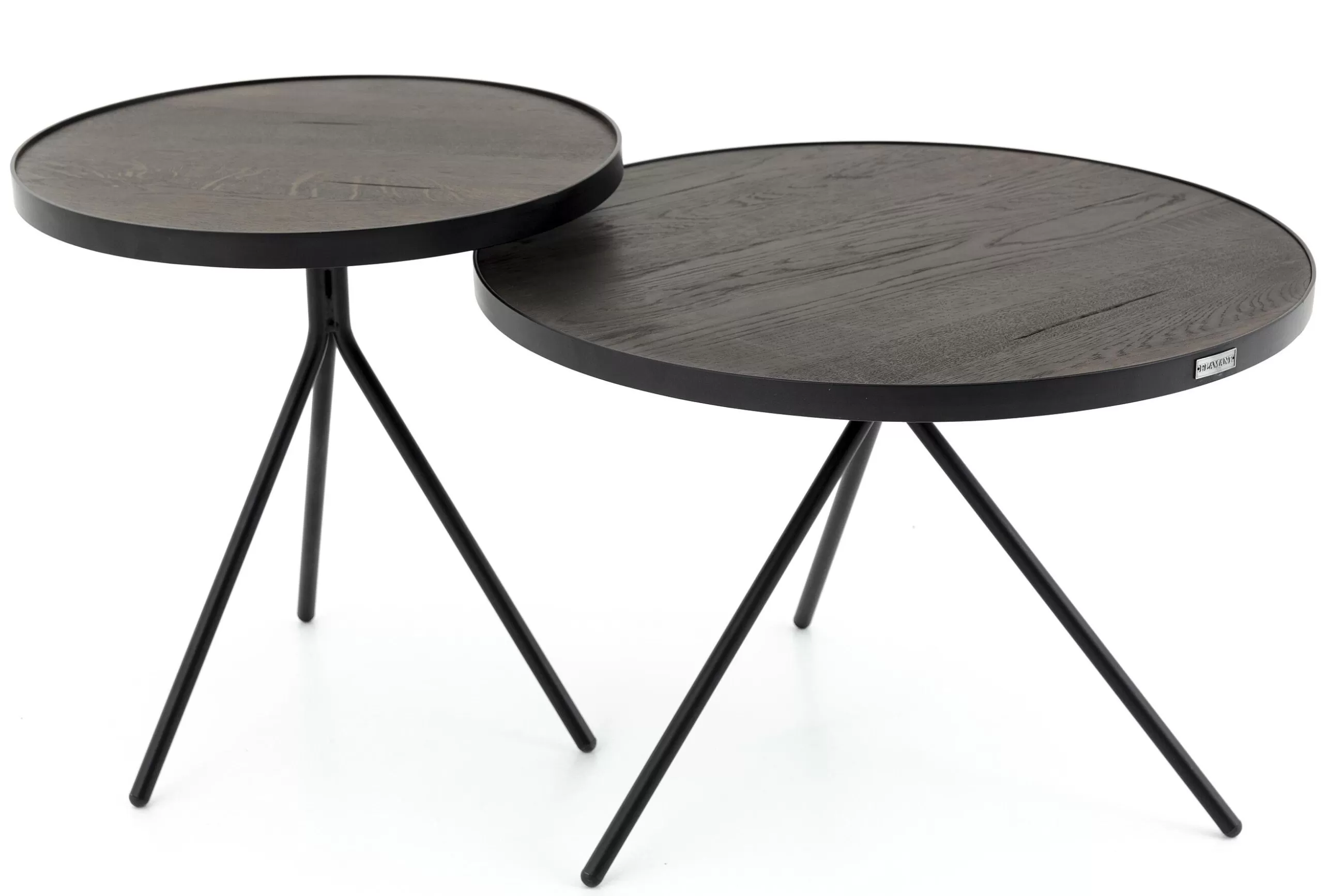Flamant Madison, Table D'Appoint, Chene Et Metal, Ronde, 45 Cm, Marron Fonce- Table A Cafe
