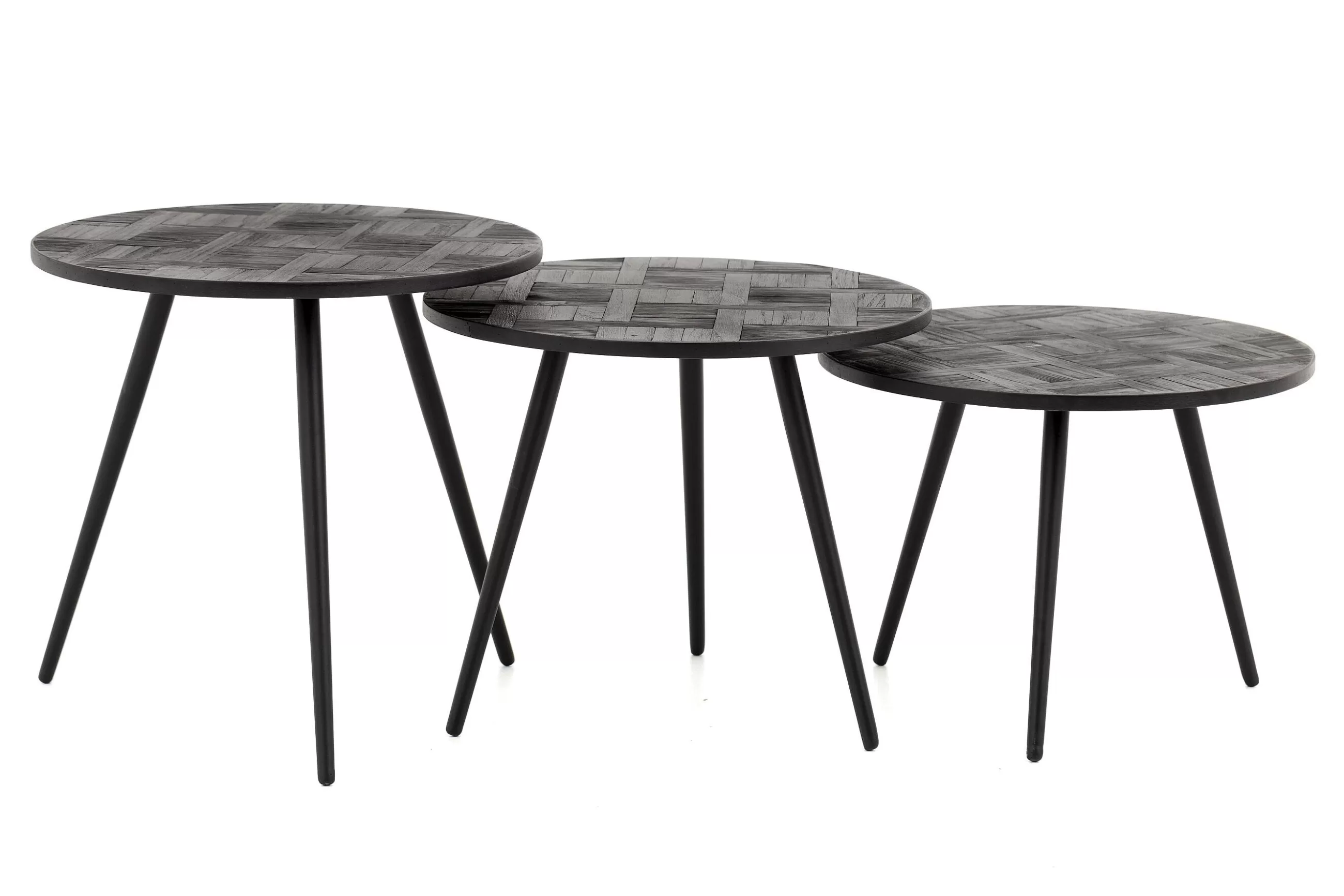 Flamant Robyn, Table D'Appoint, Teck Recupere, Ronde, Ensemble De 3- Table A Cafe