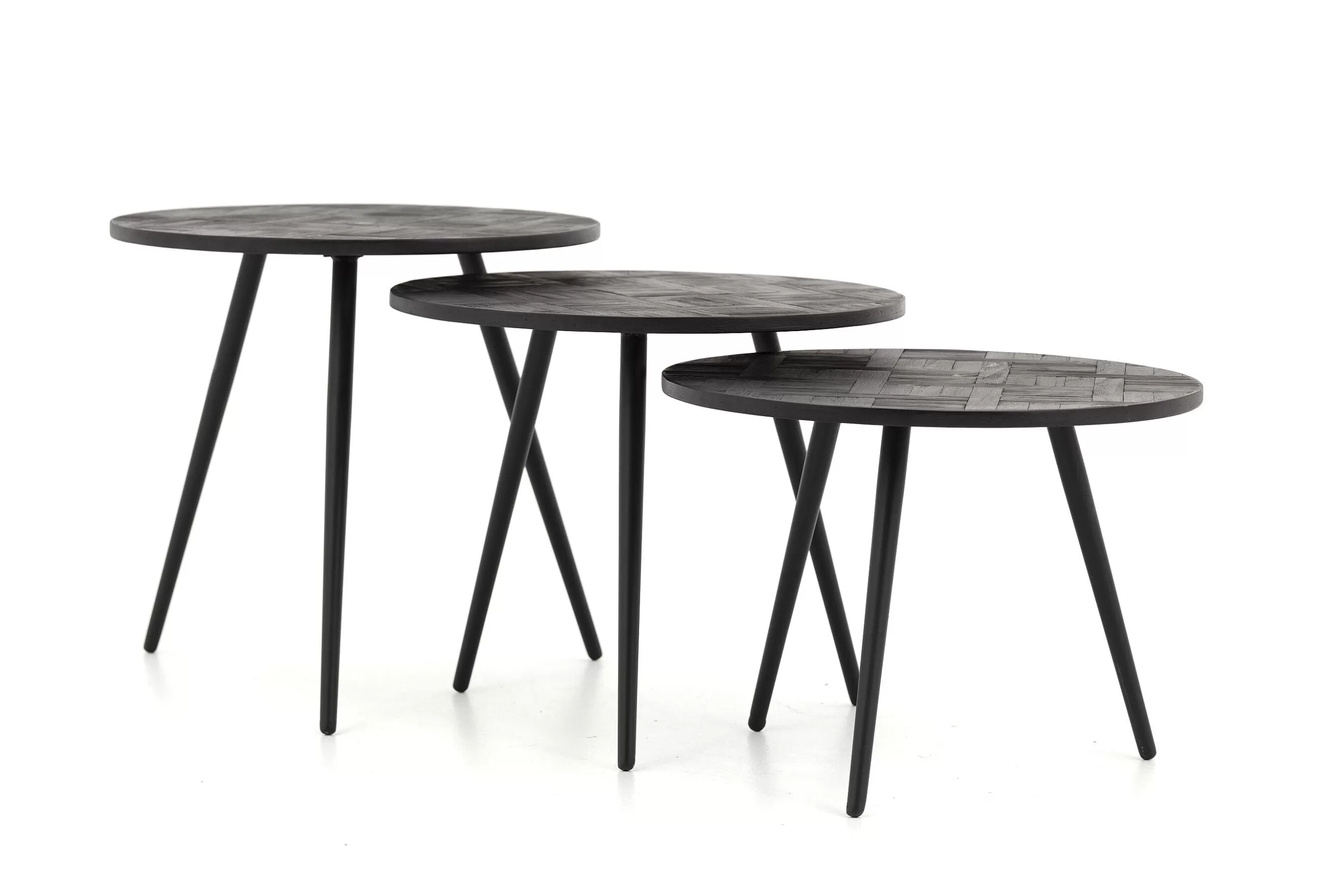 Flamant Robyn, Table D'Appoint, Teck Recupere, Ronde, Ensemble De 3- Table A Cafe